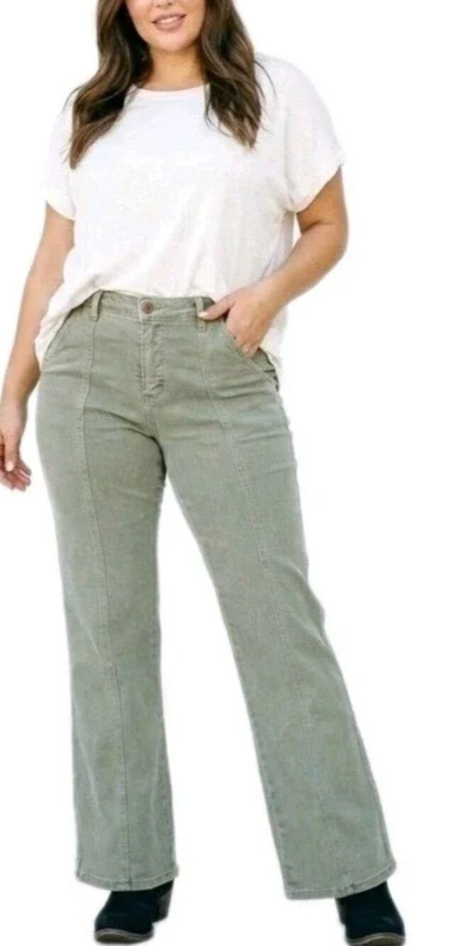 Judy Blue Greenwich High Rise Front Seam Stretch Denim Jean Women 22W Sage Green